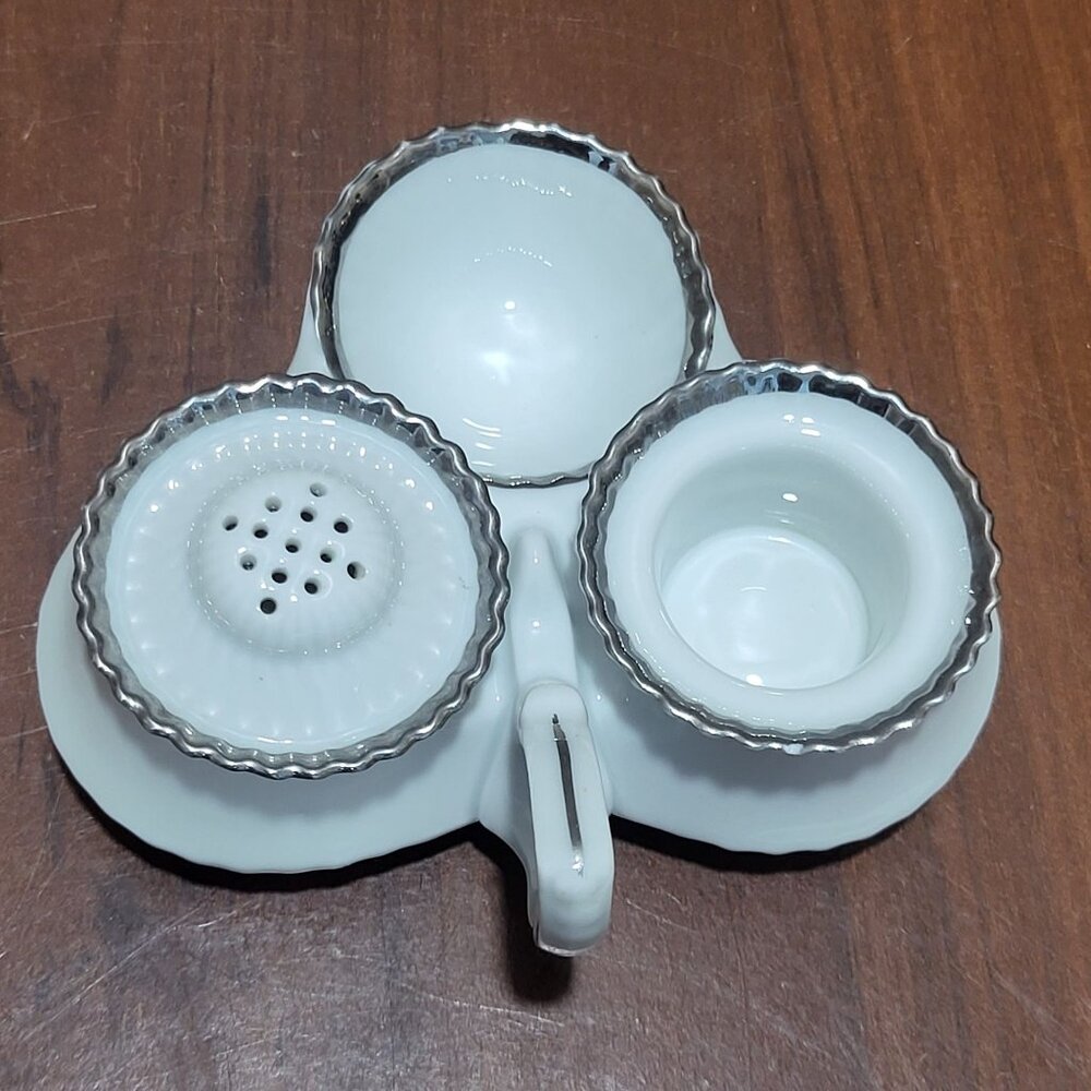 Vintage Victoria Czechoslovakia Porcelain Cruet Set Salt Pepper And Mustard